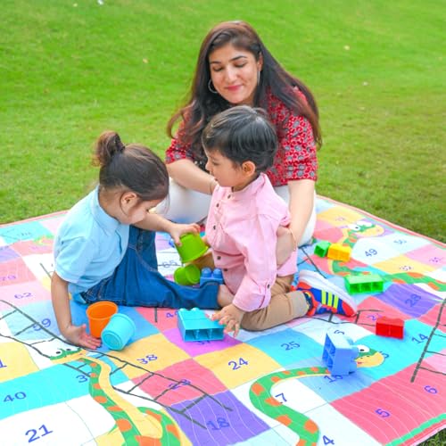Image of Snakes & Ladder Picnic Mat - 1.4m x 1.4m | Yoga & Kids mat | Non Toxic| Waterproof, Foldable & Lightweight Outdoor & Indoor Mat | Easy to Carry, Clean & Ideal for Park Beach Camping