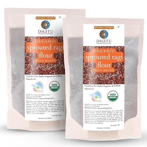 Image of Dhatu inchCertified Organic inch Sprouted Ragi Flour 1 kg (2 x 500 g) - Cold-Milled Nachni Atta for First Foods & Toddlers | Easy to Digest | No Additives | Gluten-Free |