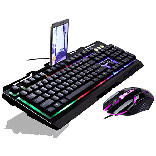 Swiftswan Leuchtende Spielmaus, verdrahtete USB-Maus und Tastaturklage mit Regenbogen-Hintergrundbeleuchtung LED beleuchtet mechanische Tastatur-Spielmaus Cover