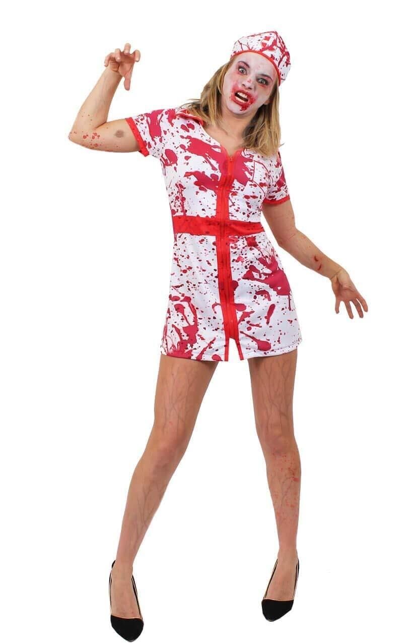 Déguisement Infirmière Zombie Halloween – Robe, Chapeau, Gants, Chaussettes, Maquillage 8 Couleurs – Adultes, Tailles S à XXL