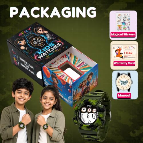 Image of SPIKY Round Digital Sports Watch for Kids | Military, Camouflage Design | Multifunctional & Luminous Display | 30M Water Resistant | Best Birthday Gift Wrist Watches for Boys & Girls | Age 2-12 Years