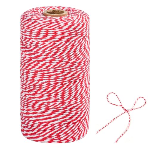 TACHIO 2mm Ficelle de Coton 100M Fil de Boulanger Liaison de Boulanger Fil d'artisanat décoration Idéal pour Jardin Images Plantes Artisanat Rouge et Blanc