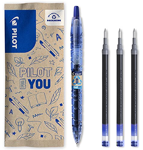 PILOT – Pack of B2P GEL 0.7 – Gel ink roller ball pen – Medium – Begreen – Blue + 3 refills Blue