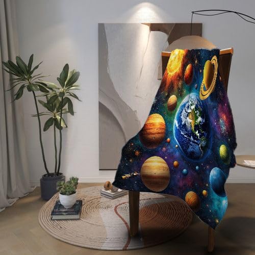 Mantas para Sofas Grandes 220x240 Planeta Colorido, Manta Termica Franela Mantilla Felpa para Cama 135/150, Mantitas Polar Suave y Cálida para Perro Mascota Habitacion Dormitorio