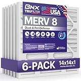 BNX TruFilter 14x14x1 Air Filter MERV 8 (6-Pack) - MADE IN USA – Dust & Pet Defense Pleated Air Conditioner HVAC AC Furnace Filters for Dust, Pet, Mold, Pollen MPR 600 – 700 & FPR 5