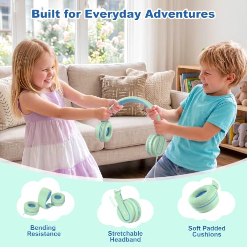 Image of AILIHEN I35 Kids Headphones for School with Mic, 93dB Safe Volume, Green | Wired On Ear Headphones for Kids Girls, Foldable Lightweight Headphone for Classroom Learning & Entertainment Travel Computer