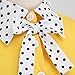Contrast Peter Pan Collar Dress for Women - Bow Tie Neck, Short Puff Sleeve, 1950s Retro Vintage Cocktail Party Swing Dress, 50s Polka Dot Rockabilly, 1960s Style, Yellow-Bowknot, Size L