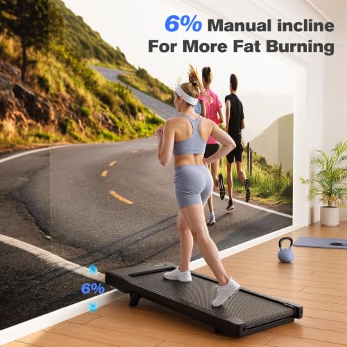 Image of 6% Incline 300 lbs Walking Pad Under Desk Treadmill | Quiet portable mini treadmill for home office with app & remote control. 100% pre-assembled and slim space-saving design.