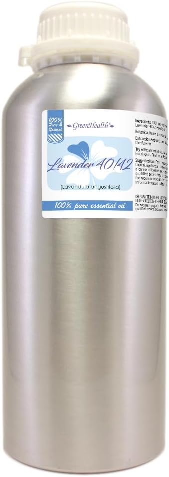 Lavender 40-42 – 32 fl oz (946 ml) Aluminum Bottle w/Plug Cap – 100% Pure Essential Oil – GreenHealth