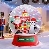 Juegoal Christmas Inflatables Decorations Outdoor, 6FT Inflatable Xmas Snow Globe with Built-in Rotating Lights, Lighted Blow Up Santa & Penguin in Snowing Globe for Holiday Winter Lawn Yard Garden