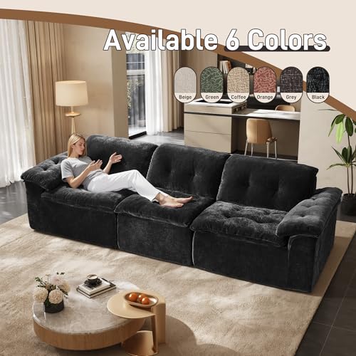 Image of Oversized Modular Sectional Sofa, Large Modern Cloud Sectional Couch with Seat Cushion, Boneless 3 Seater Couch for Living Room, Apartments, No Assembly Required, Black