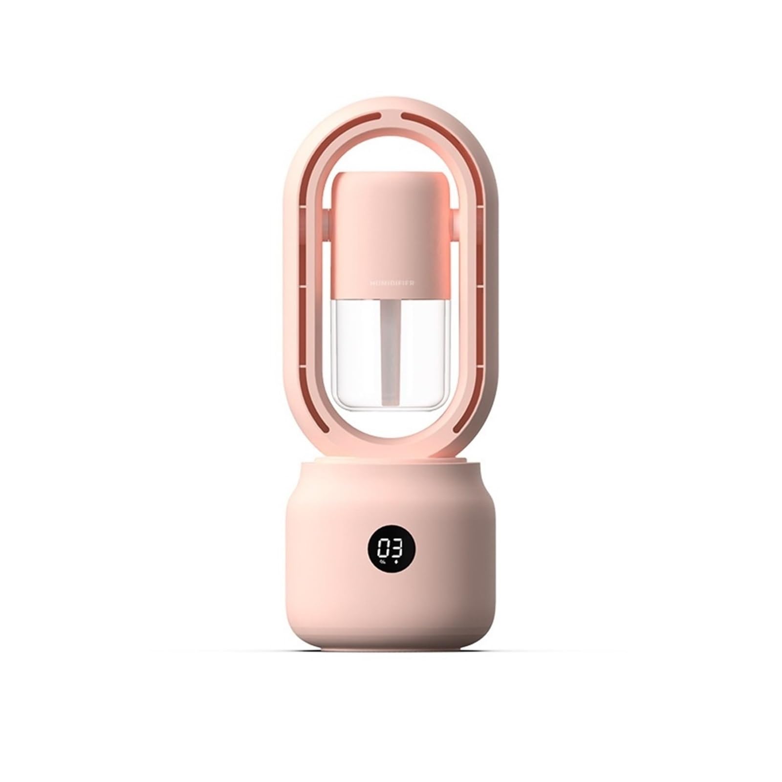 Bladeless Fan Spray Humidifier Rechargable Turbine Vertical Desktop 360° Circulation Led Display With Night Light Airflow Comfort Refreshing Breeze(Pink)