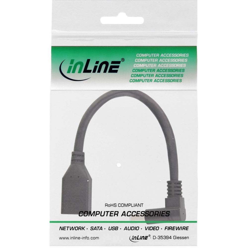 InLine® DisplayPort 1.4 kabel adaptera ST/BU, 8K4K, wygięty w dół, czarny/złoty, 0,15 m