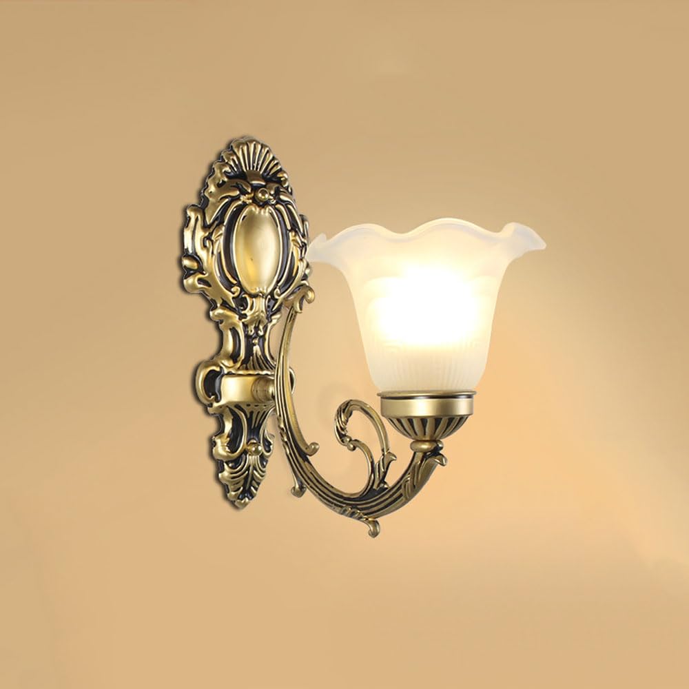 LED Kinkiet Ściany Vintage Retro Mocowany Oprawa z Mleczno-Białymi Szklanymi Abażurami do Salonu, Sypialni, Korytarza, E27 Styl Rustykalny Kwiatowy Średniowieczny
