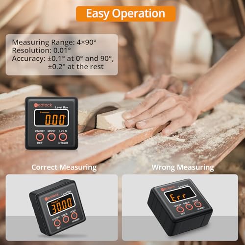 Image of Neoteck Digital Angle Finder Digital Angle Gauge with LCD Backlight Protractor IP54 Waterproof Inclinometer Level Box for Bevel Angle of Miter Saw Automobile Test and Repair and Woodworking - Black
