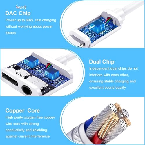 Image of USB C to 3.5mm Headphone and Charger Adapter, Type C to Aux Jack Dongle Cable Cord with PD Fast Charging for 1Ph /one 15 /16 /17 Pro /Max /Plus, SAMS /ung Gal /axy S22 /S23 /S24 ULT /ra (Type-c 3.5mm)