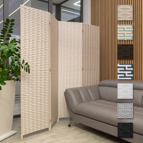 HEXIM Biombo de interior 180x180 cm - Paravent plegable de 4 paneles - Separador multifuncional decorativo y llamativo, Biombos (LR191-marrón y blanco)