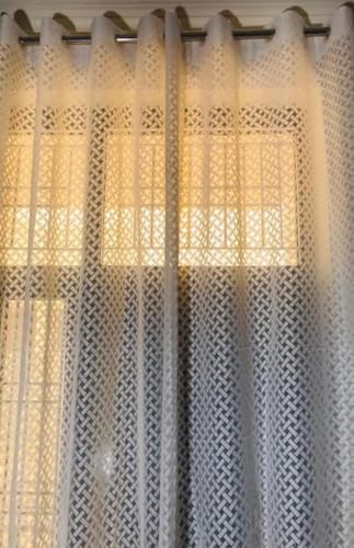 Image of Sheer Net Curtains for Window Long Door 9 Feet Long Set of 2 Pcs for Living Room Pooja Room Semi Transparent Curtains, 4 Feet X 9 Feet, Pack of 2 Pcs, White Color