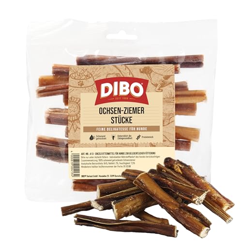DIBO Ochsenziemer 12cm Stücke x 15 Stück, Naturkau-Snack oder Leckerli für Zwischendurch, Hundefutter, Qualitätskauartikel ohne Chemie von DIBO