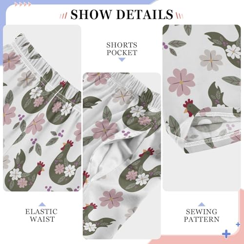 ZZXXB Cock with Flowers Boys Long Pants Soft Trousers Elastic Waist Kids Lounge Bottoms with Pockets S-XL4