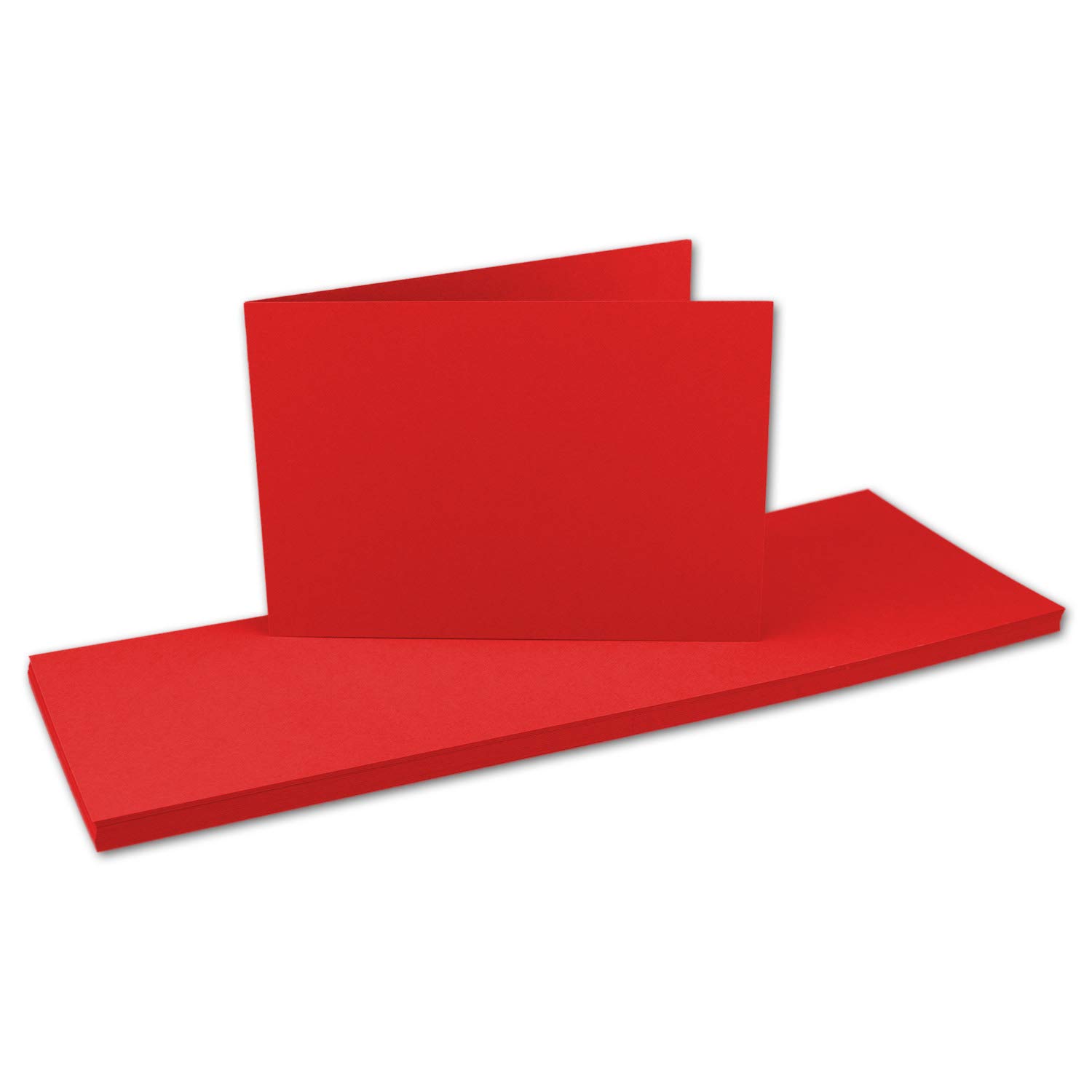 100x DIN A6 Faltkarten SET- Rot - Doppelkarten querdoppelt inkl. Umschlag mit Haftklebung - 10,5 x 14,8 cm - DIN A6 / C6
