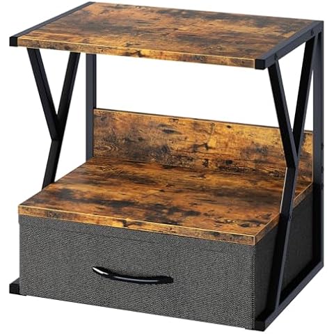 aboxoo Printer Stand For Desk With Storage Drawer, 2 Tier Desktop Or Under Desk Shelf, Multi-Purpose Desk Organizer For Home Office, fit Fax Machine/3D Printer/Scanner, Rustic Brown Cover