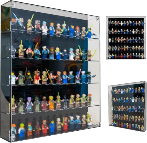 icuanuty Einteilige Acrylglas-Vitrine für Minifiguren für 60 Minifiguren 5 Ebenen | Wand-Schaukasten staubdicht kompatibel mit Lego Figuren | Schwarz vergilbungsfrei 39x40x6 5cm(Nur Vitrine)