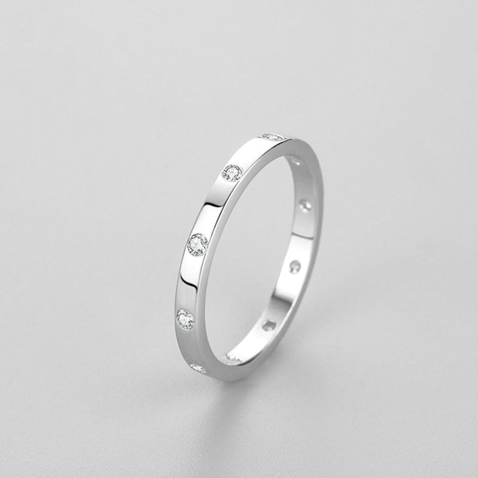 Anillos Mujeres para dedo medio, Anillos a juego Anillo apilable con Diamante Hecho en Laboratorio Plata Platino Tamaño 61 (19.4)