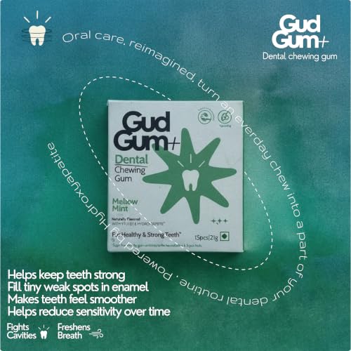 Image of Gud Gum Remineralizing Gum with Hydroxyapatite & Xylitol - Sugar-Free Chewing Gum for Fresh Breath & Oral Health - Tree Sap Base, Aspartame-Free, Gluten-Free - Natural Mellow Mint, 2 Pack