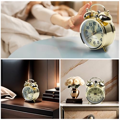 Cookiblend F86123M26OI61D421AJK Vintage Alarm Clock, Manual Wind Up Alarm Clock Loud Alarm Bell Clock Mechanical Gold Alarm Clock thumb #6