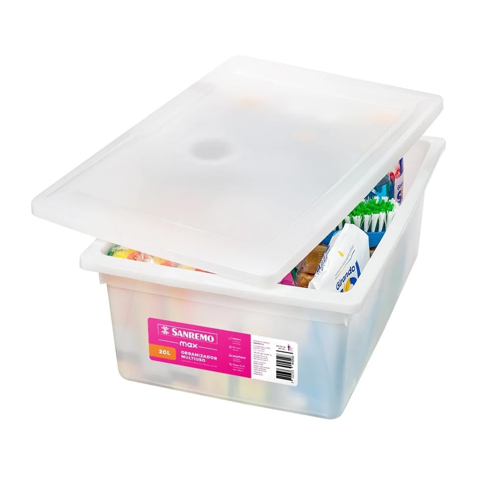 Caixa Organizadora 20L Plastico Branco Multiuso Com Tampa