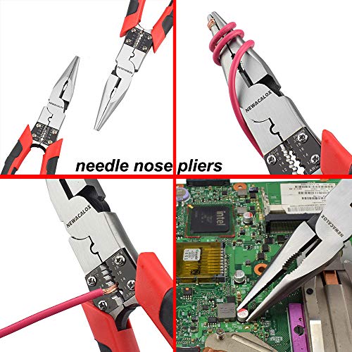 Industrial Plier Set, NEWACALOX 3pcs Heavy Duty Combination Pliers Side Cutting Pliers, Red
