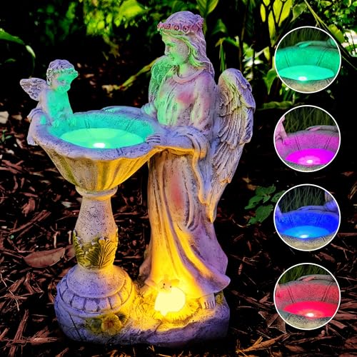 Solar Garden Statue Outdoor Decor Angel Garden Figurine with Color Changing Light Waterproof Outdoor Statue Resin Sculpture Lawn Ornament for Patio Lawn Yard Christmas Birthday Housewarming Gift
