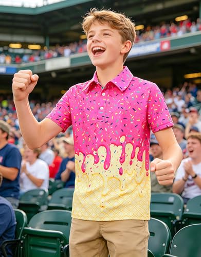 Move Dance Boys Polo Shirt Ice Cream Drip Short Sleeve Golf Pink 13-14 Year - image 4