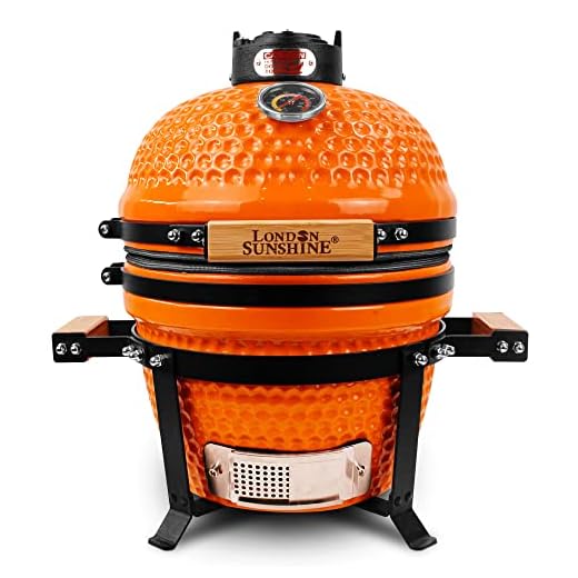 London Sunshine Ceramic Charcoal BBQ Kamado Grill Smoker - Portable Tabletop Cadet Series -Orange