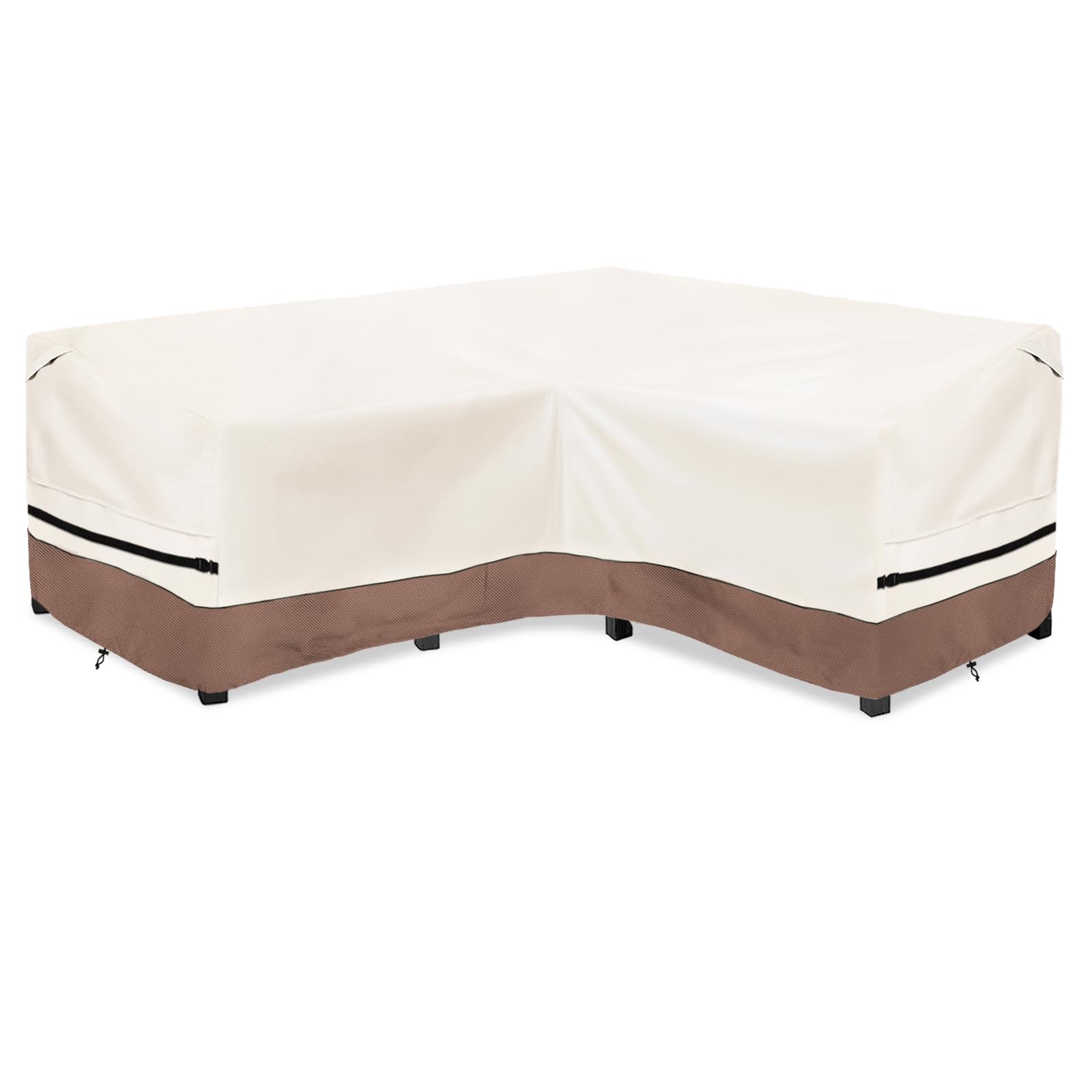 Okcool Outdoor Sectional Cover,V-Shaped Patio Furniture Covers for 7-Seater Outdoor Sectional Furniture Couch（105''X105''）,Beige &amp; Brown