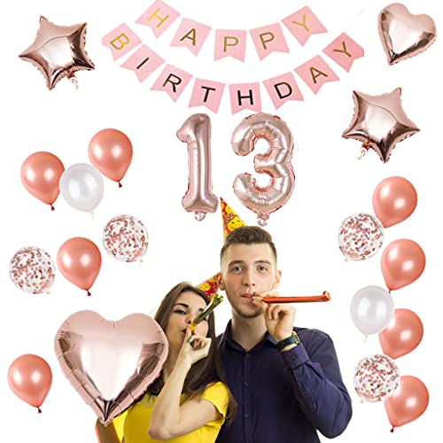13. Verjaardagsdecoratie roségouden ballonnen 13 jaar verjaardag meisje jongen Happy Birthday slinger, grote cijfers 13… - Afbeelding 5