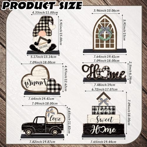Image of Yuntau 6 Pcs Farmhouse Table Decorations Home Sweet Home Tabletop Centerpiece Wooden Black and White Plaid Table Topper Signs for Kitchen Shelf Desk Decor Housewarming Gifts Holiday Party Supplies