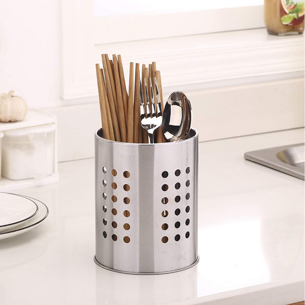 2 Portautensili Da Cucina In Acciaio Inox - Cestini Rotondi Organizzatori Per Cassetti E Piano Lavoro - Foto 3