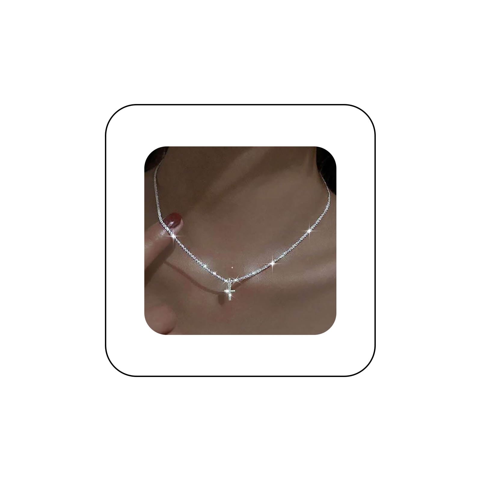 BOAKO Collane girocollo in argento sterling 925 per le donne Collana con ciondolo a forma di croce con zirconi a grappolo geometrico Gioielli di moda