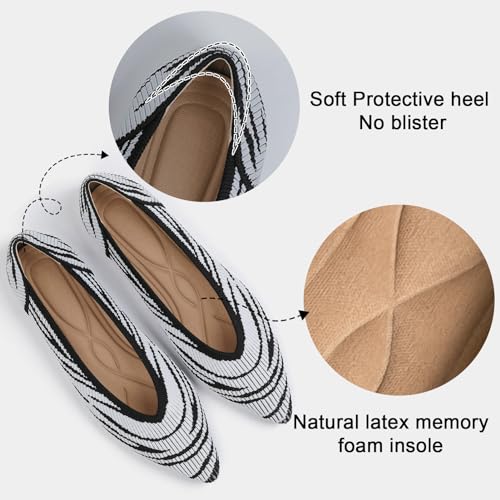 Image of TINGRISE Women's Flats Shoes Pointed Toe Knit Ballet Comfortable Dressy Slip On Flat