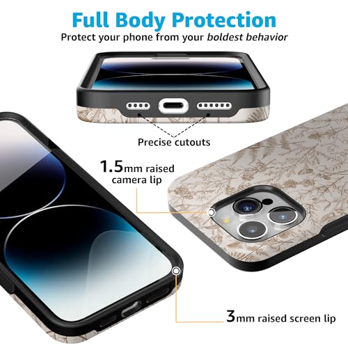 Casely iPhone 15 Pro Max Case | Beige Garden | Neutral Floral | Ultra-Protective Bold Case Design | Compatible with MagSafe