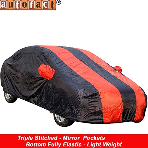 Image of Autofact Car Body Cover for Maruti Baleno (2015 to 2021) with Mirror and Antenna Pocket (Light Weight, Triple Stitched, Heavy Buckle, Bottom Fully Elastic) (Maruti Baleno, Red)