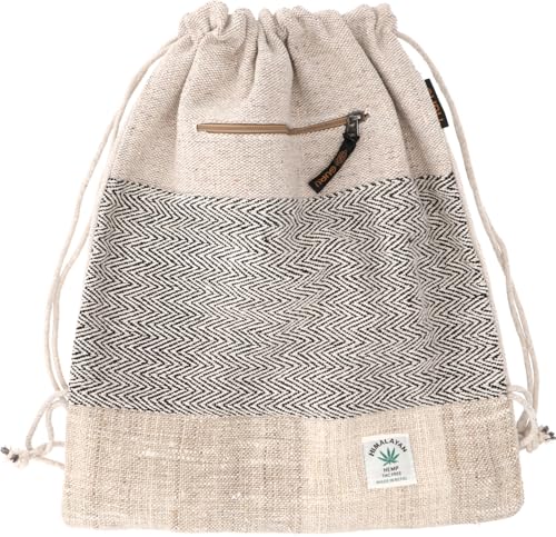GURU SHOP Ethno Hanf Rucksack, Turnbeutel, Sportbeutel - Natur/schwarz, Unisex -...