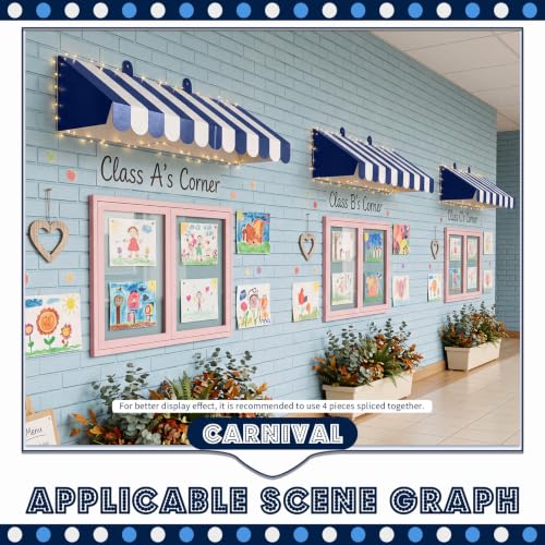 Image of Boao 4 Pcs 3D Cardboard Awning Decor,Navy Blue and White,Striped Style