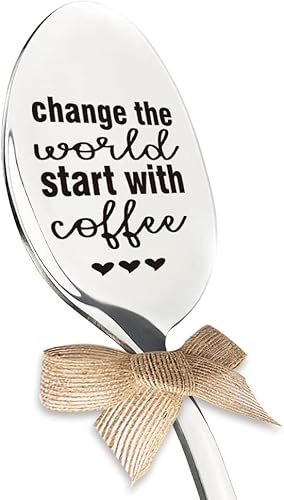 Cambia el mundo empieza con cucharas de café grabadas, regalo para los amantes del café, él, ella, regalos para amigos, relleno de calcetines,