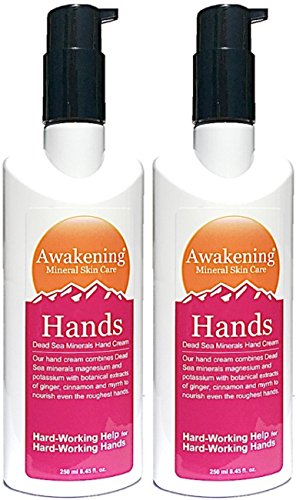 AWAKENING Hands, Magnesium-Rich Hydrating Hand Therapy Cream - Concentrated Minerals of the Dead Sea for Dry, Cracked Skin - Two 250ml/8.5oz (Value Size 500ml total)