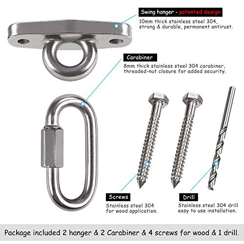 Dakzhou 2 Heavy Duty Swing Hangers Anti-Rust 304 Stainless Steel,2000LB Swivel Swing Set Brackets,for Playground,Porch, Yoga, Swing Seat,Hammock - Thumbnail 6