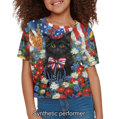 Image of 4th of July Shirt for Girls 7-8 Years US Flag Crop Tops Kids Outfit Independent Day Graphic Tee-