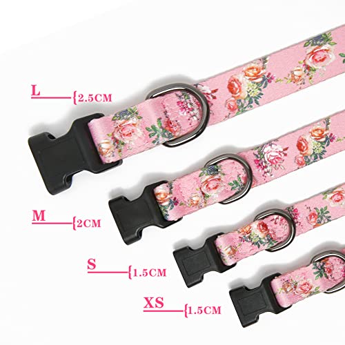 HEELE Hundehalsband, Hunde Halsband für Welpen Kleine Mittlere Große Hunde, Gemustertes Hundehalsbänder Verstellbares, Komfort, Robustem HundeHalsband, Rosa, M